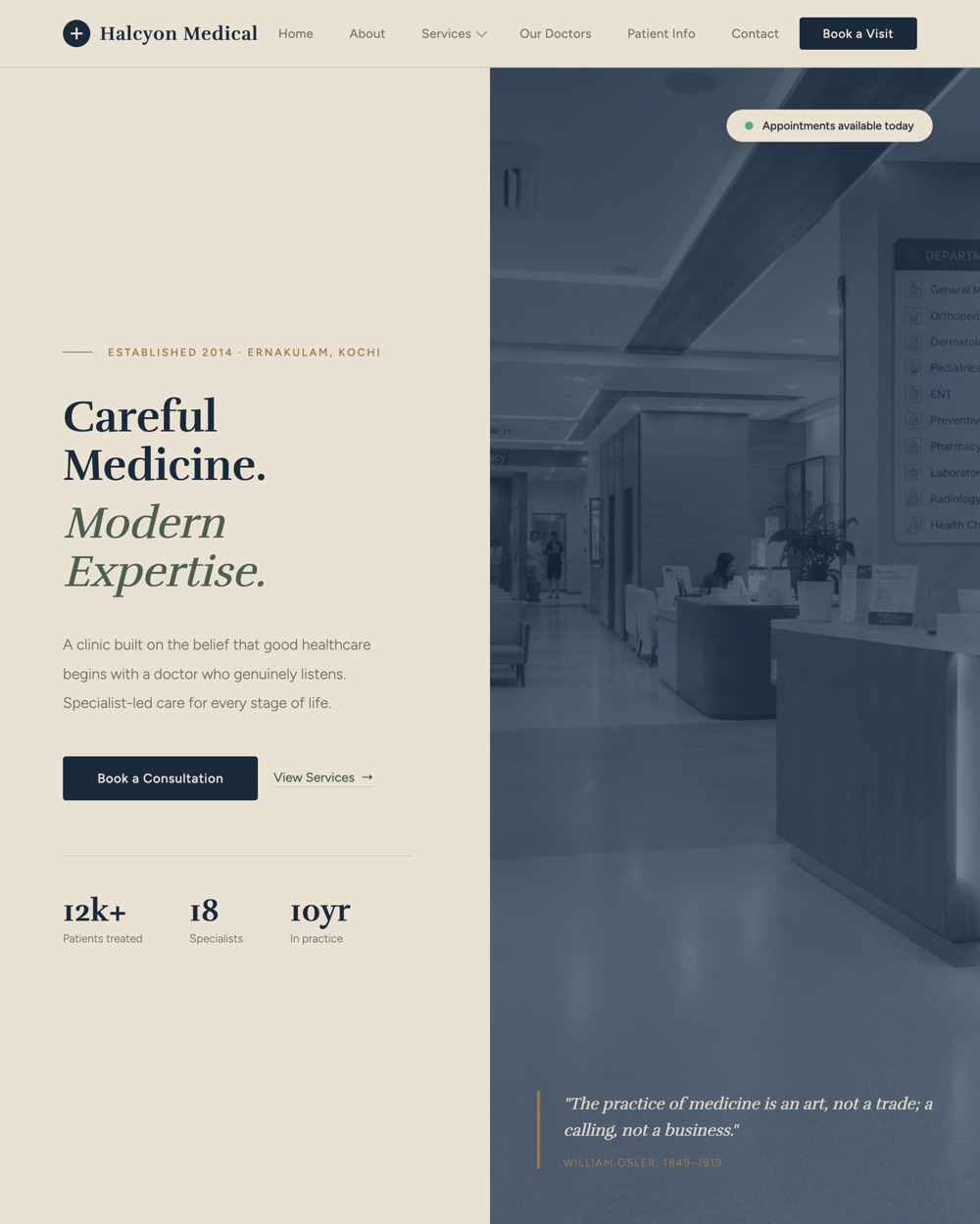 Homepage of Halcyon Medical, a clinic website designed and built by XORVA